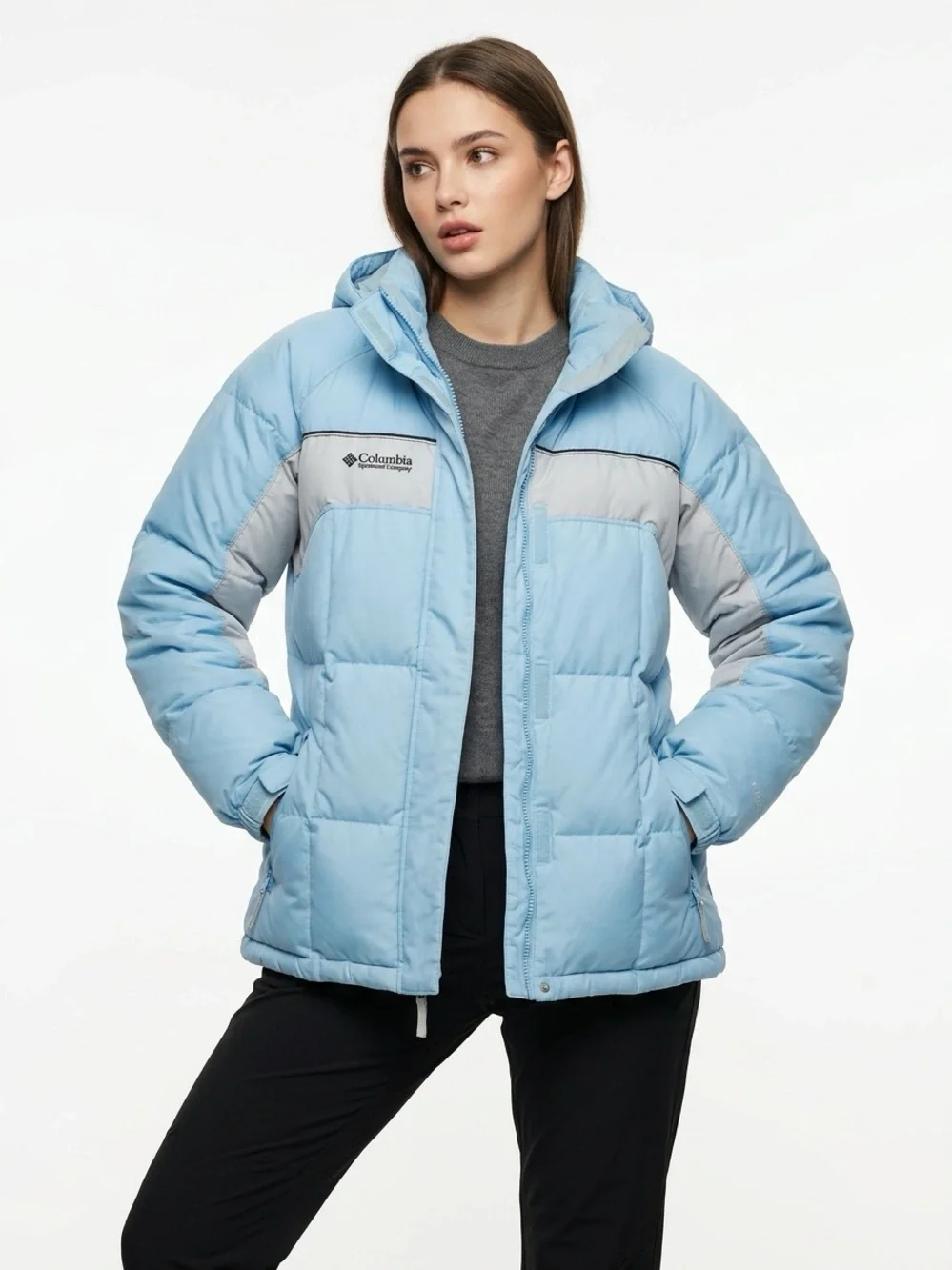 Columbia Down Insulated Colorblock Puffer Jacket Light Blue Youth XL